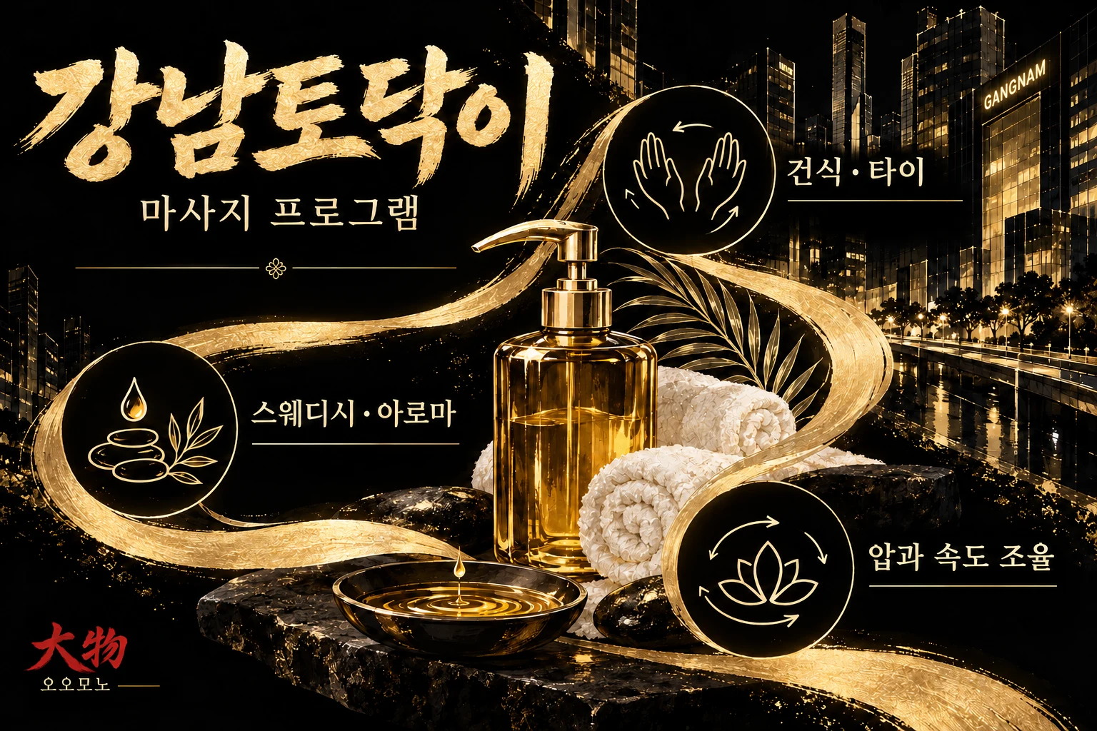 건식·타이와 스웨디시·아로마의 선택 기준을 설명하는 프로그램 인포그래픽