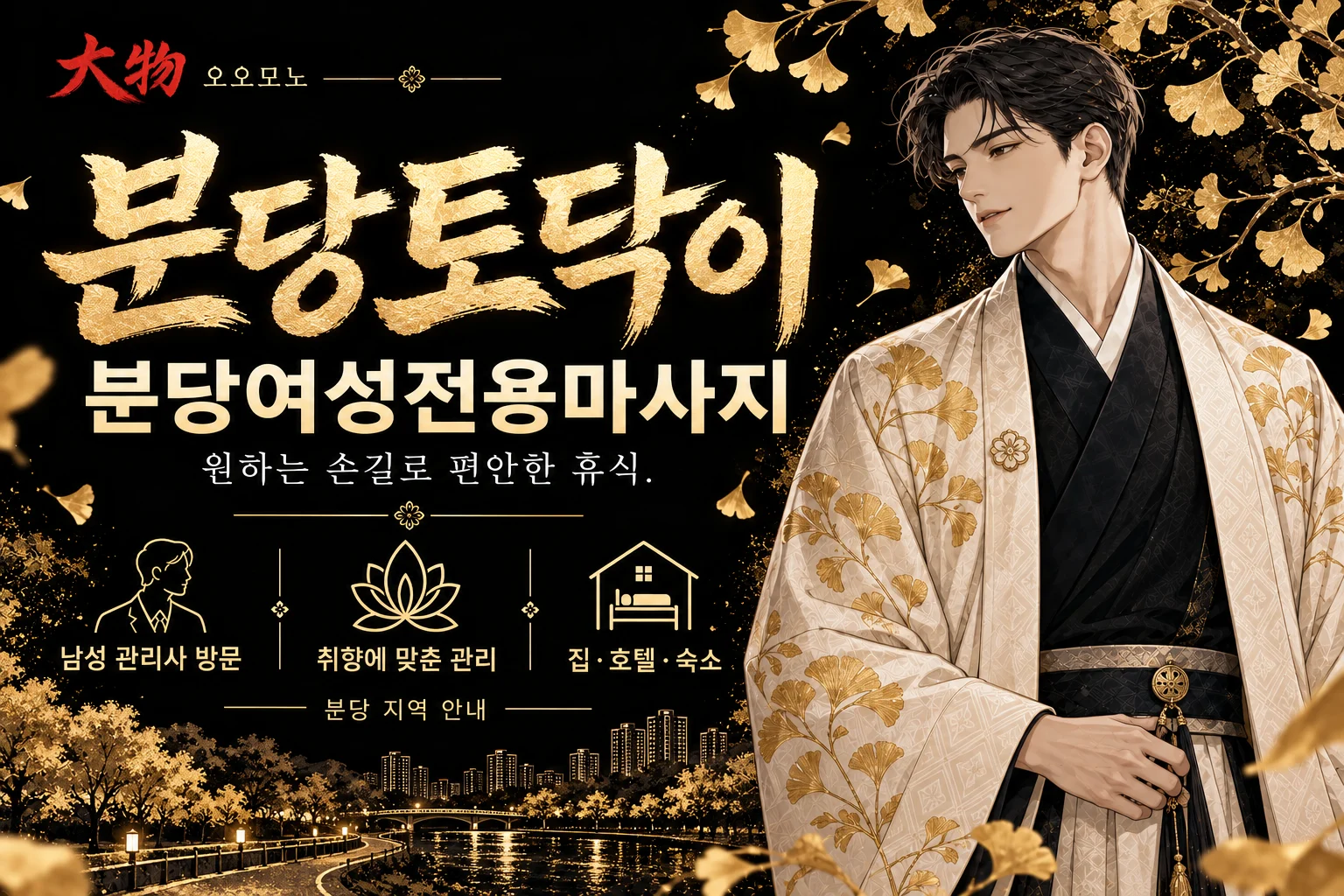 분당토닥이·분당여성전용마사지 — 오오모노 지역 브랜드 일러스트
