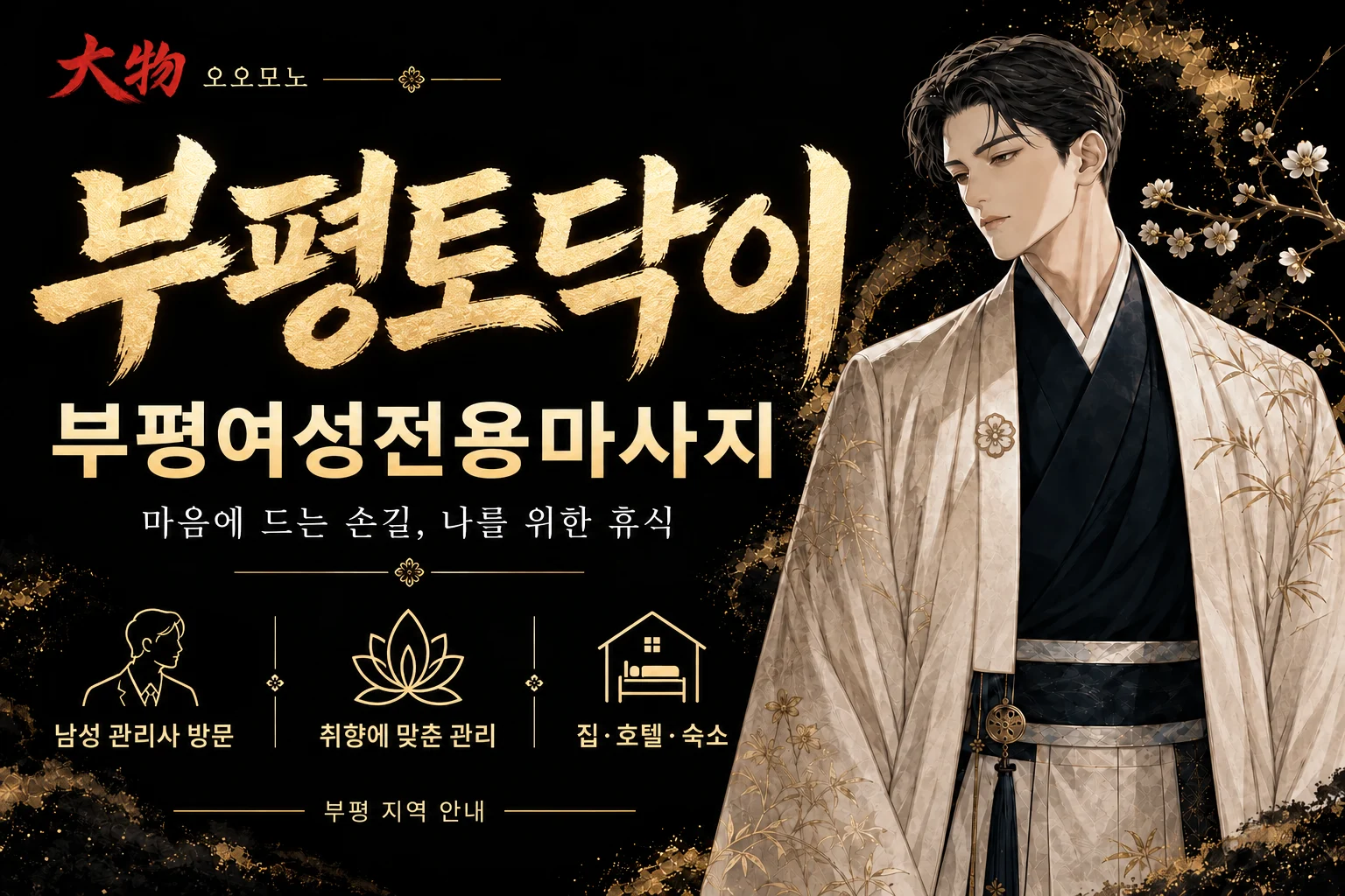 부평토닥이·부평여성전용마사지 — 오오모노 지역 브랜드 일러스트