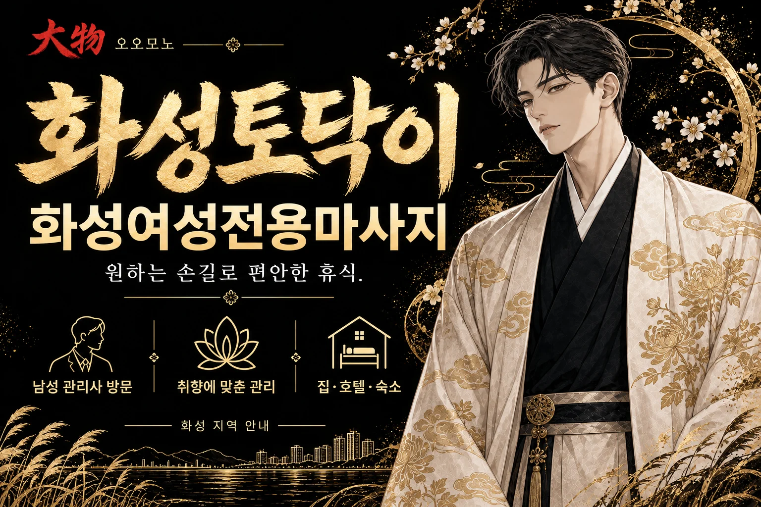 화성토닥이·화성여성전용마사지 — 오오모노 지역 브랜드 일러스트