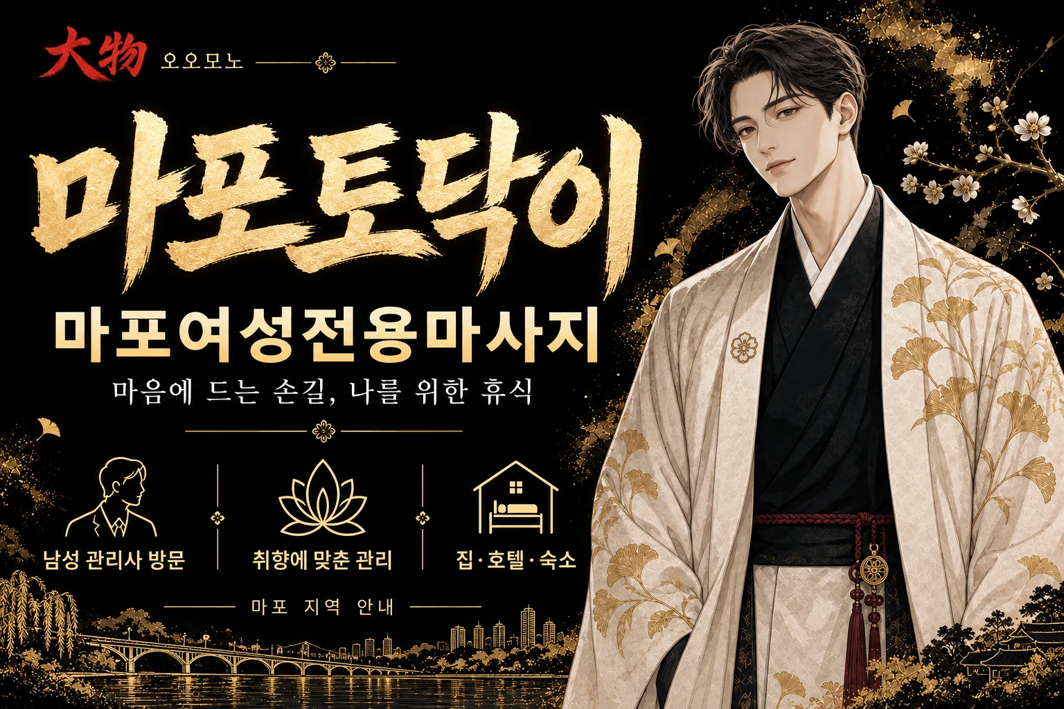 마포토닥이·마포여성전용마사지 — 오오모노 지역 브랜드 일러스트