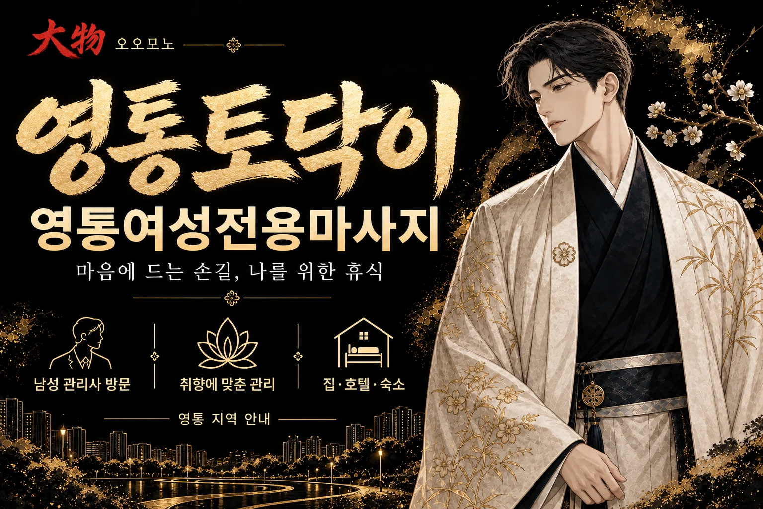 영통토닥이·영통여성전용마사지 — 오오모노 지역 브랜드 일러스트