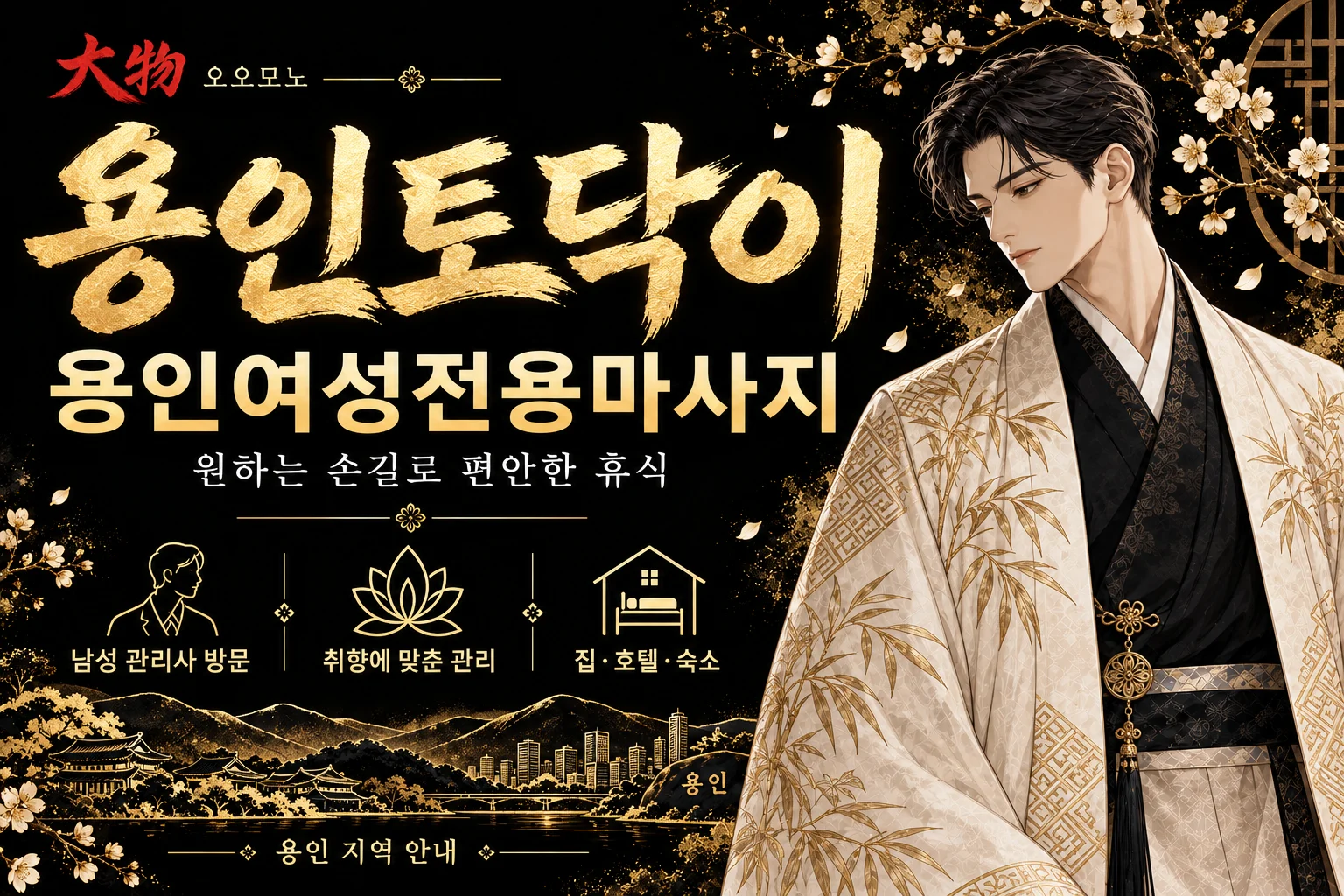 용인토닥이·용인여성전용마사지 — 오오모노 지역 브랜드 일러스트